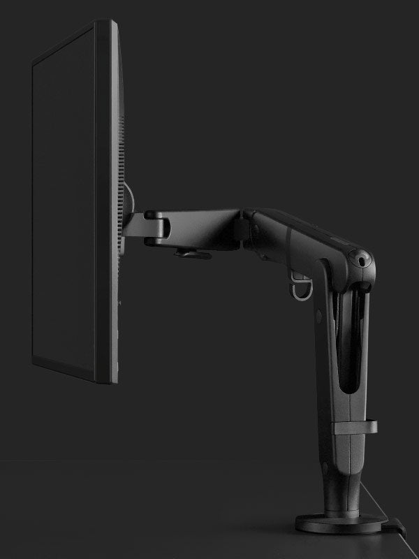 Vue latérale d'un bras de moniteur de jeu Ollin noir d'Herman Miller.