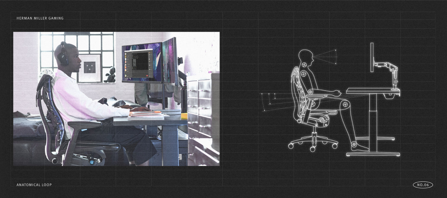 Photo d'une personne assise dans une position optimale pour jouer à côté d'un schéma mécanique représentant une personne dans une position optimale correcte