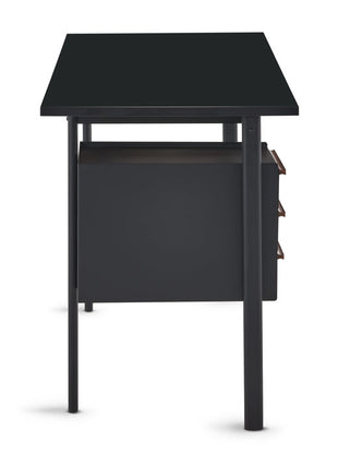 Vue latérale d'un bureau Mode noir d'Herman Miller, montrant son design compact et fin.