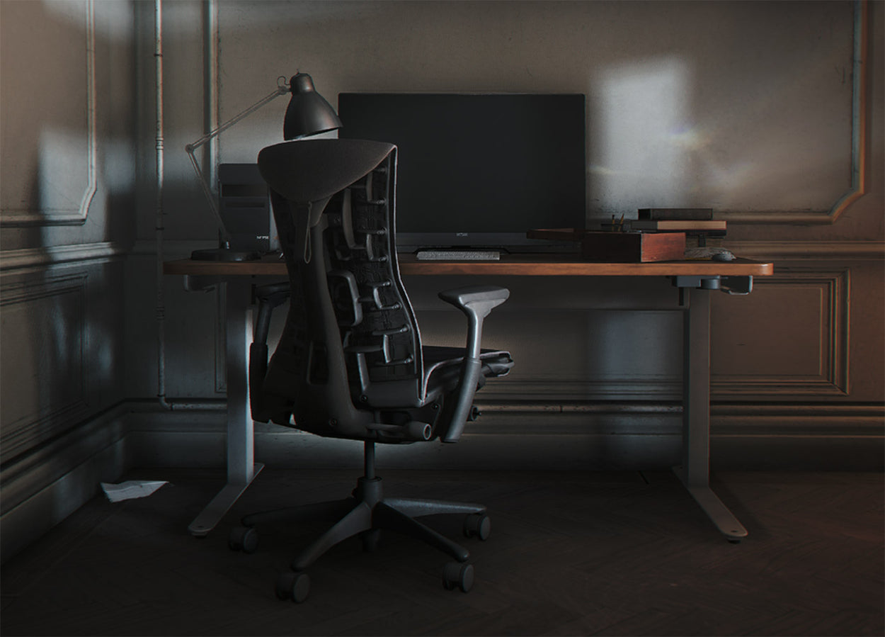 Le fauteuil de jeu Embody d'Herman Miller, qui fait partie de l'élégant bureau à domicile de James Bond.