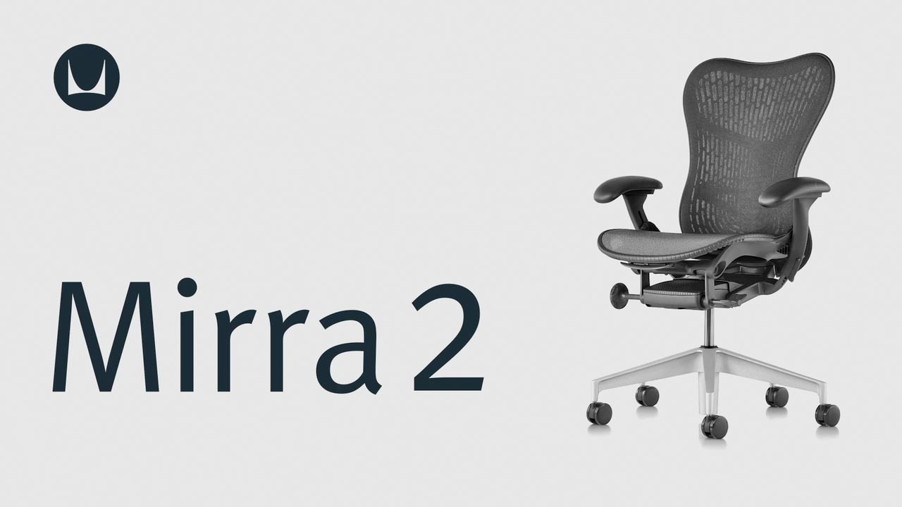Une vidéo montrant les caractéristiques techniques de réglage d'un siège de bureau Herman Miller Mirra 2, notamment la hauteur et la profondeur d'assise, la tension de basculement, le limiteur de basculement, le réglage du support dorsal et le réglage des accoudoirs.