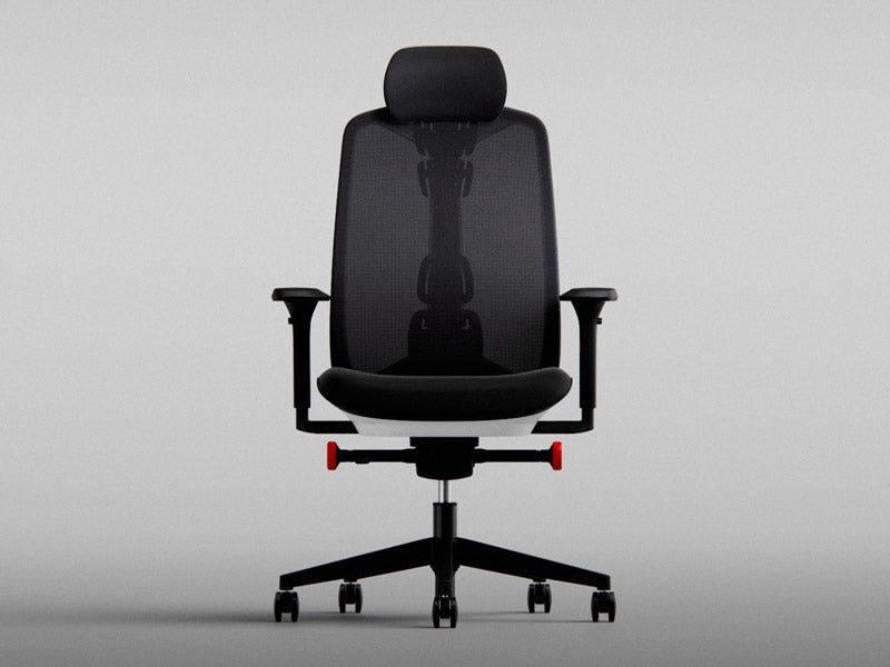 Vue de face du fauteuil gaming Vantum en noir et blanc polaire.
