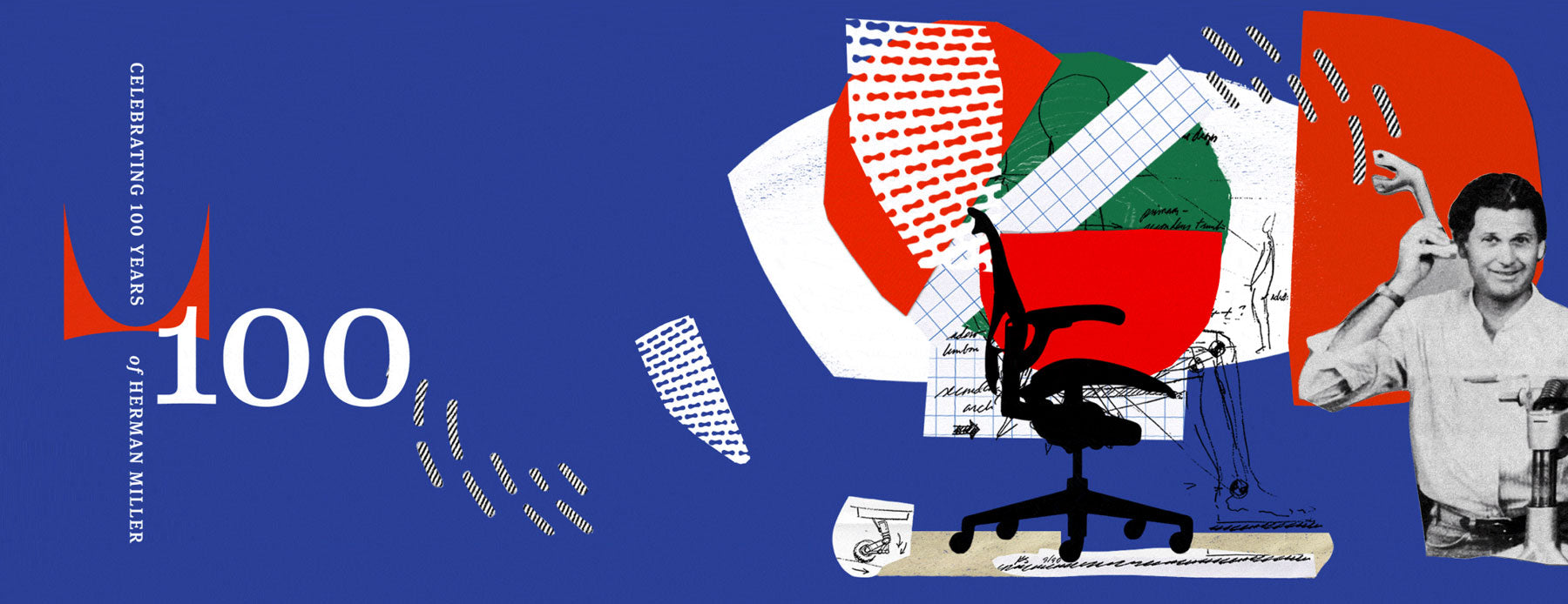 Collage graphique représentant les 100 ans de Herman Miller.
