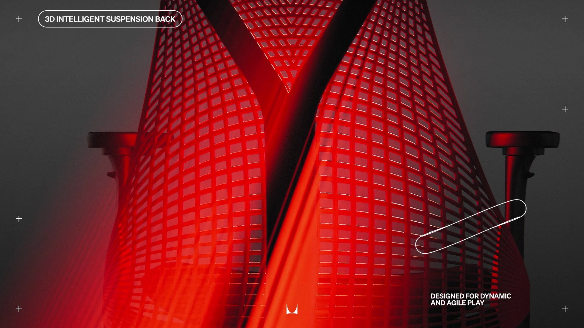 Vue arrière du dossier du fauteuil gaming Sayl annotée des mentions « Suspension intelligente 3D » et « Conçu pour un jeu dynamique et agile »