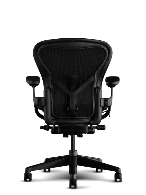 Vue arrière du fauteuil gaming Herman Miller Aeron en noir onyx.
