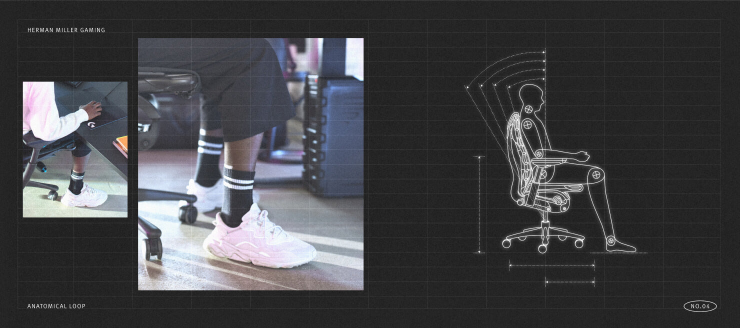 Gros plan d'une personne assise correctement, les pieds à plat sur le sol, à côté d'un schéma mécanique d'une personne en position assise