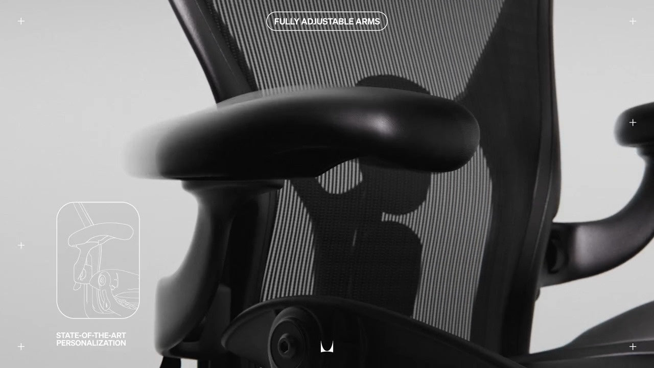 Gros plan sur les accoudoirs du fauteuil gaming Aeron montrant leur réglage, avec dessin au trait de la même zone accompagné des mentions « Personnalisation de pointe » et « Accoudoirs entièrement réglables ».
