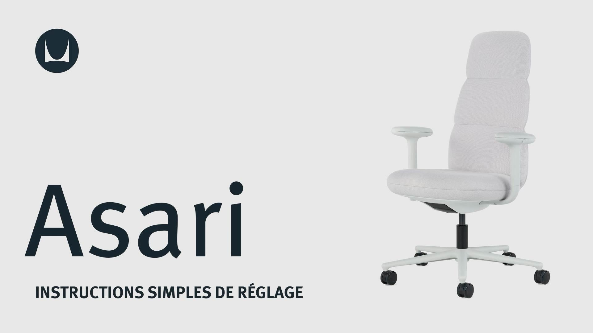 Une vidéo montrant les caractéristiques techniques de réglage d'un siège de bureau Herman Miller Asari, notamment la hauteur d'assise et le réglage des accoudoirs.