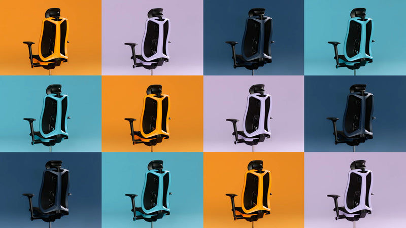Une vidéo ludique et captivante présentant le fauteuil de jeu Vantum de Herman Miller en jaune, violet et bleu.