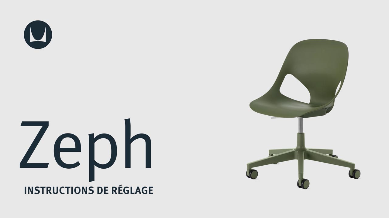 Une vidéo montrant les caractéristiques techniques de réglage d'un siège de bureau Herman Miller Zeph, y compris la hauteur d'assise.