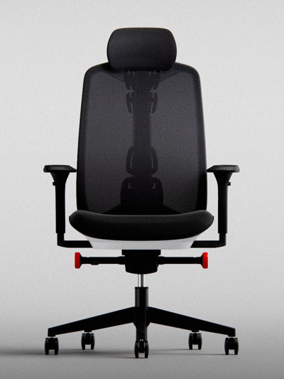 Vue de face du fauteuil gaming Vantum en noir et blanc polaire.
